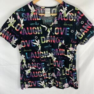 Disney Tinkerbell Love Life Dance Smile Scrub Shirt Size Small